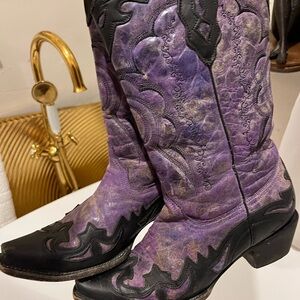 Elegant Purple and Black Heeled Boots